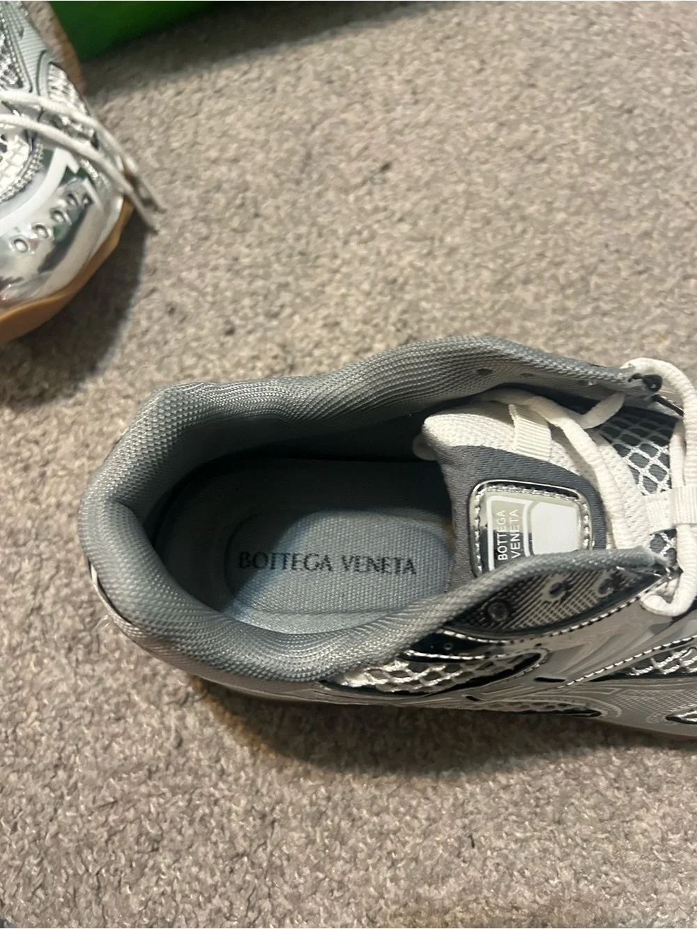 Bottega Veneta Silver Metallic Mesh Sneakers